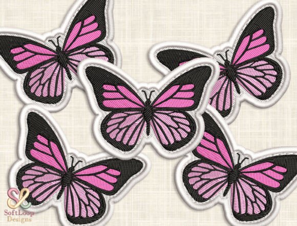 Pink Butterfly Patch Embroidery Design
